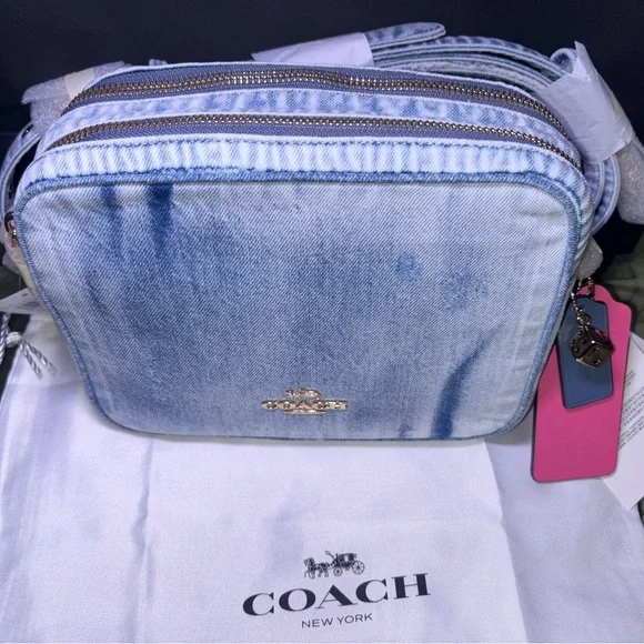 NWT Last One!!! Coach Carey Crosby Bag in Loved Denim with Charms - Picture 1 of 13